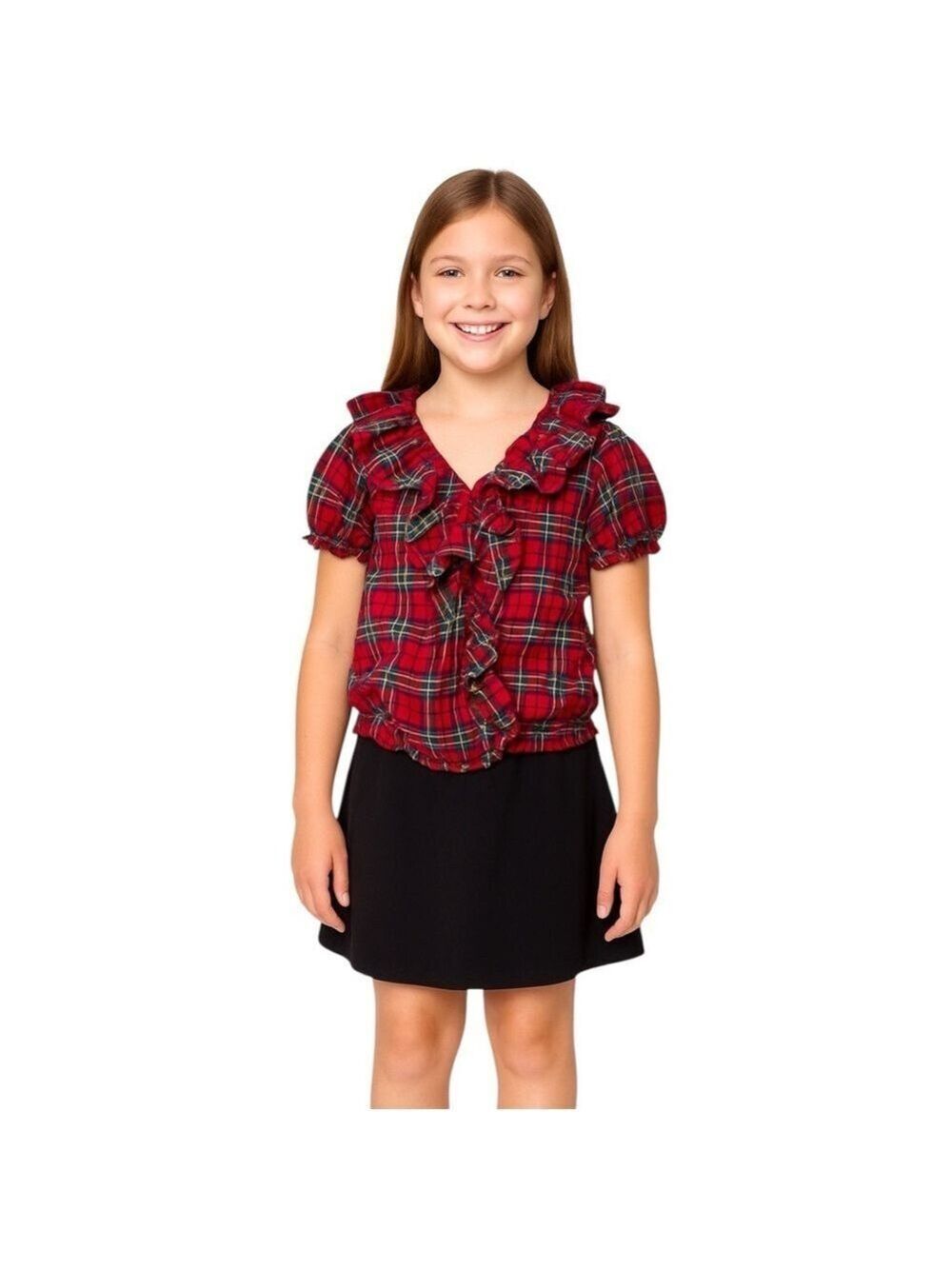 Ralph Lauren Girl’s Size 12 Plaid Ruffle 100% Cotton Blouse